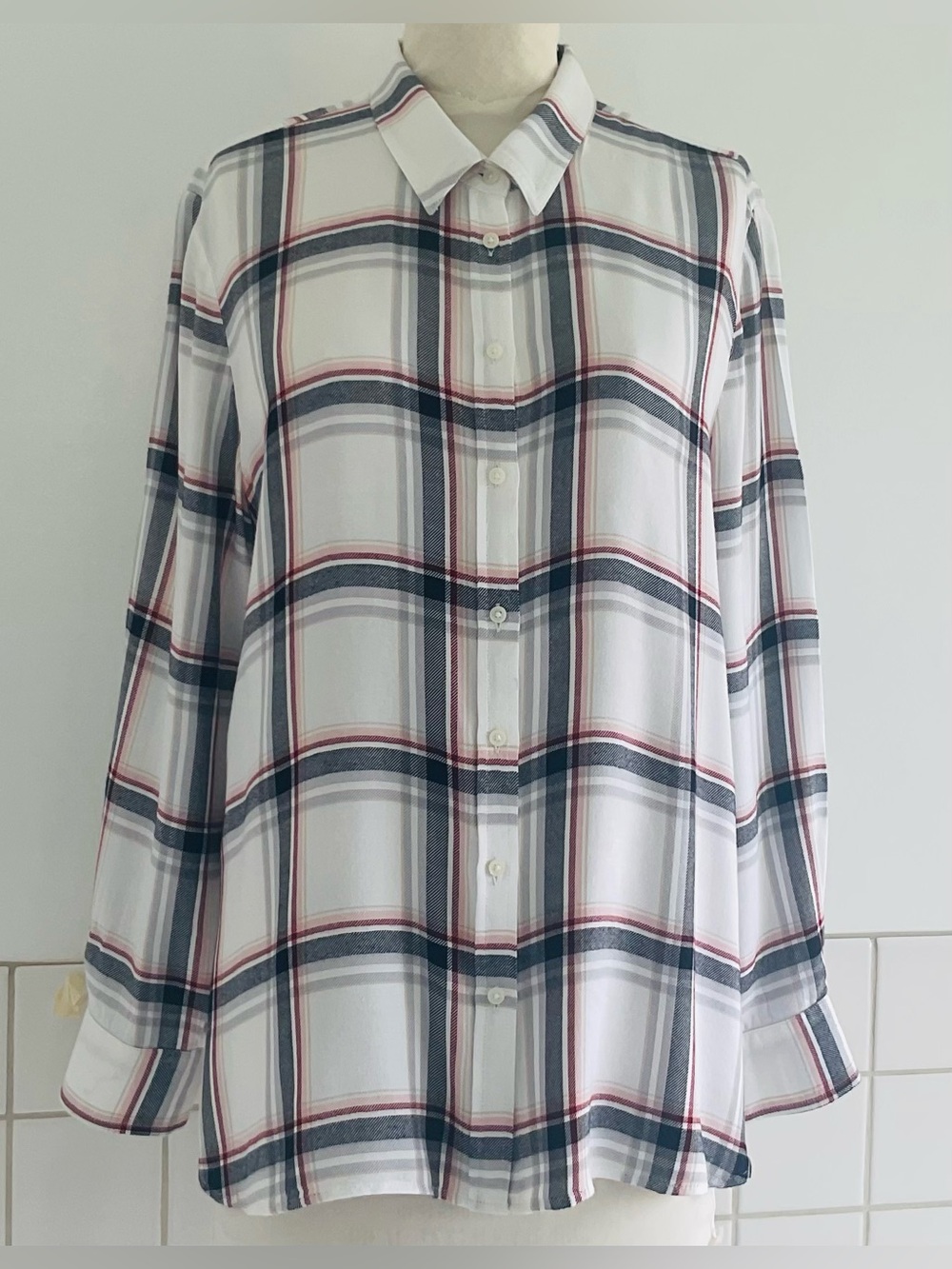 Banana Republic Dillon Classic Fit White Red Black Plaid Button-Down Shirt  XL